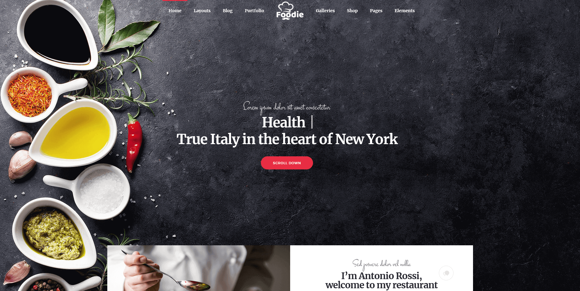 Italian Restaurant Website Layout Screenshot