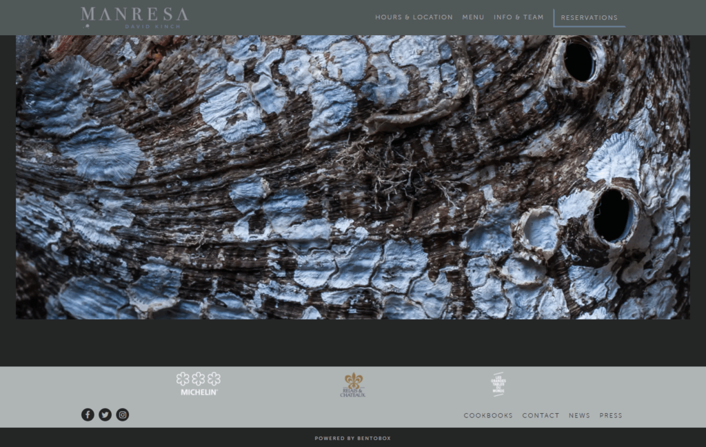 Manresa Restaurant Website Home Layout