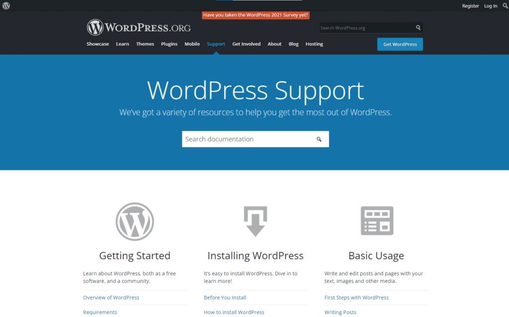 WordPress Support Section