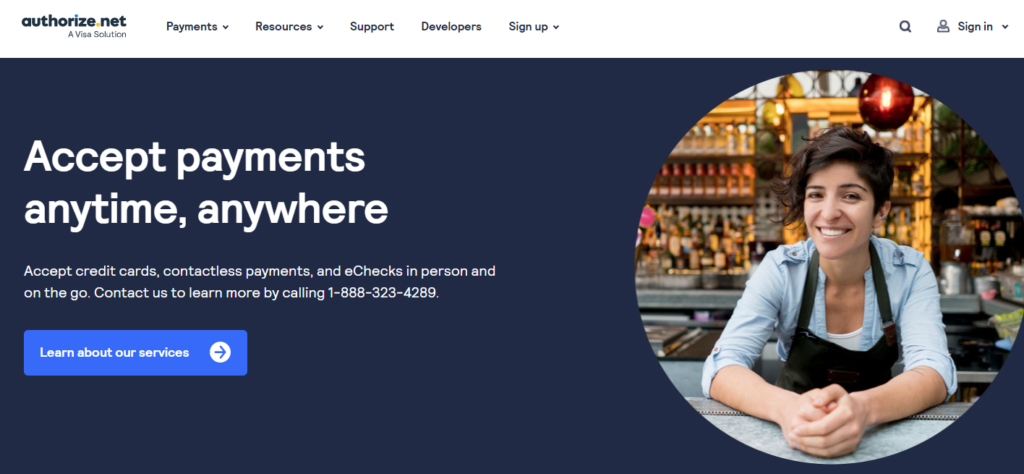 authorize.net payment gateway website homepage