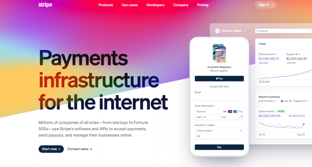 stripe website homepage