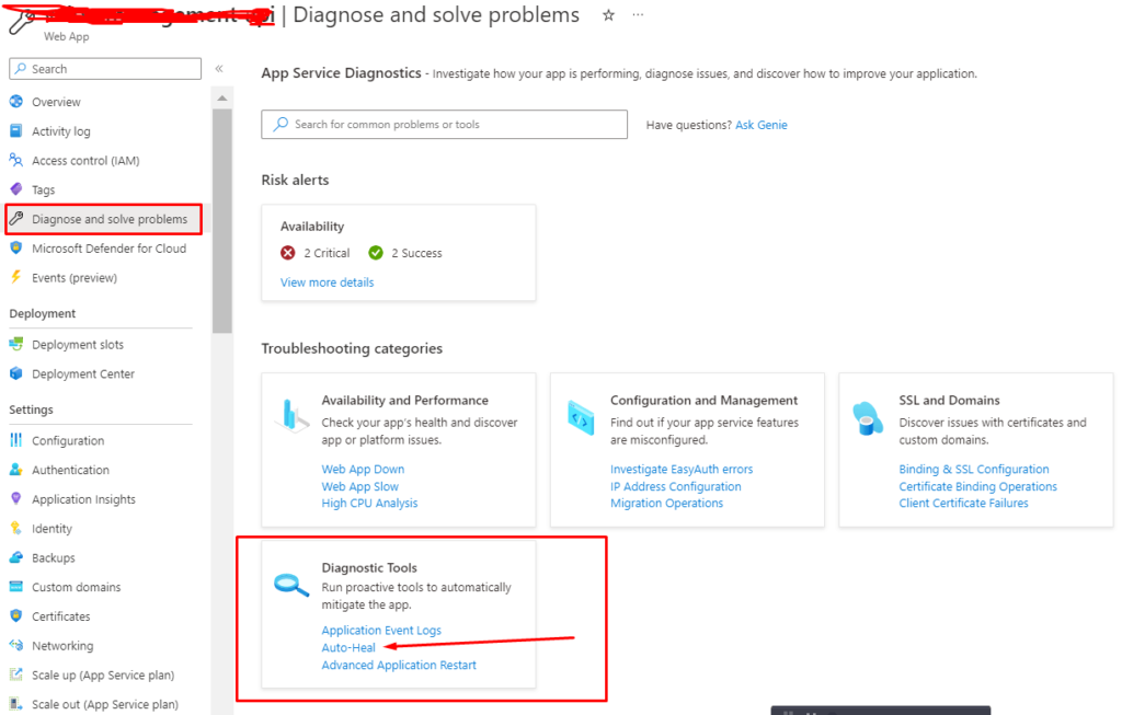 Azure web app in Azure portal 1 How to Configure Auto-Healing for Your Azure Web App: Tutorial Guide
