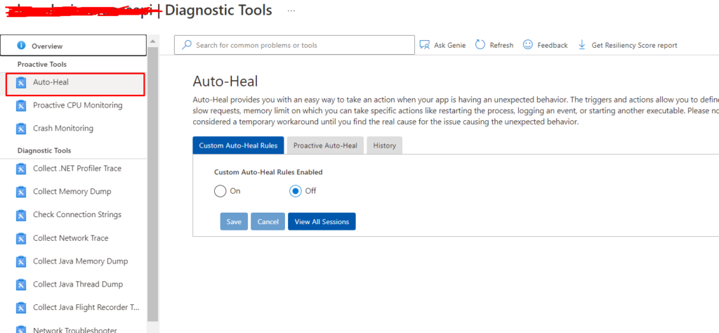 Window enabled after selecting Auto-Heal option from Diagnostic Tools