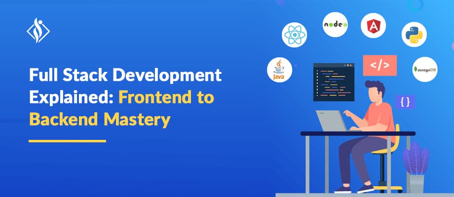 A man sitting on a chair and using a computer is exploring Full Stack Development Frontend to Backend Mastery.