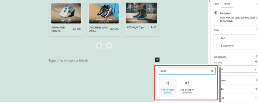 Adding Products or Collections in WordPress with shopify plugin