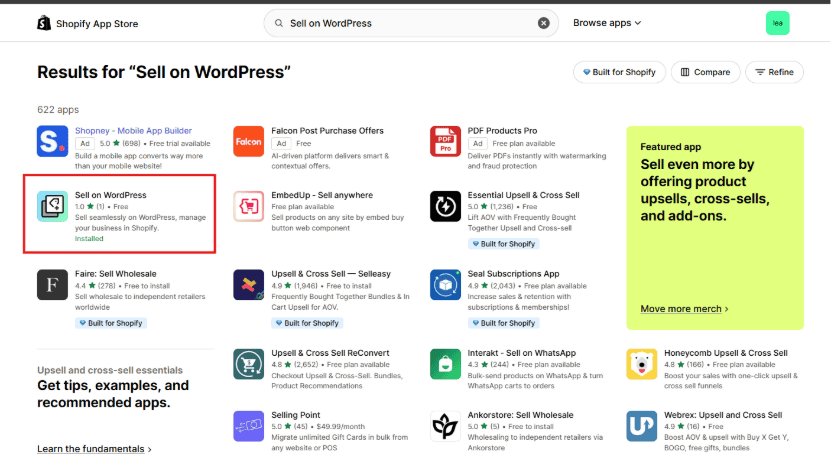 Sell On WordPress Shopify Plugin in App Store